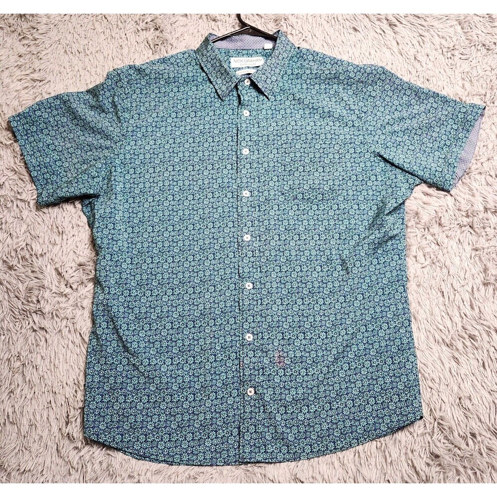 Nick Graham Everywhere‎ Button Down Shirt Mens 2XL XXL Stretch Modern Fit Green